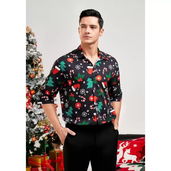 imageHISDERN Christmas Shirts for Mens Dress Shirts Long Sleeve Button Down Shirt Holiday Funny Xmas Shirts Santa Cluas PartyBlack1