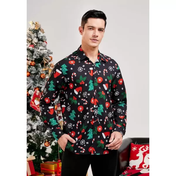 imageHISDERN Christmas Shirts for Mens Dress Shirts Long Sleeve Button Down Shirt Holiday Funny Xmas Shirts Santa Cluas PartyBlack1