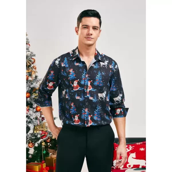 imageHISDERN Christmas Shirts for Mens Dress Shirts Long Sleeve Button Down Shirt Holiday Funny Xmas Shirts Santa Cluas PartyBlack2
