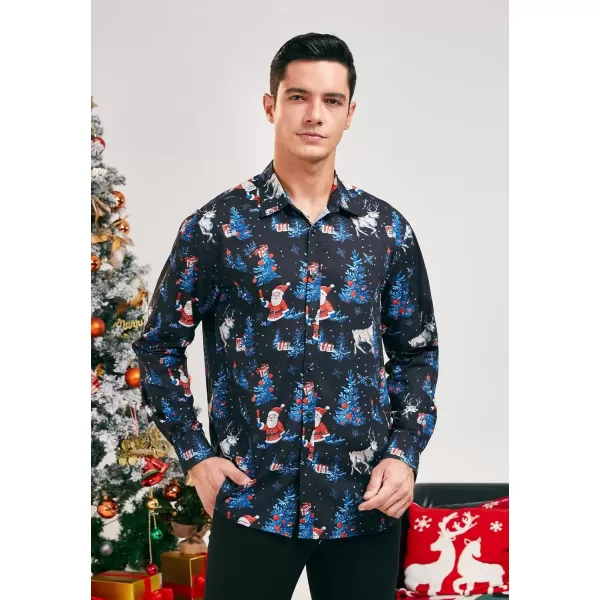 imageHISDERN Christmas Shirts for Mens Dress Shirts Long Sleeve Button Down Shirt Holiday Funny Xmas Shirts Santa Cluas PartyBlack2