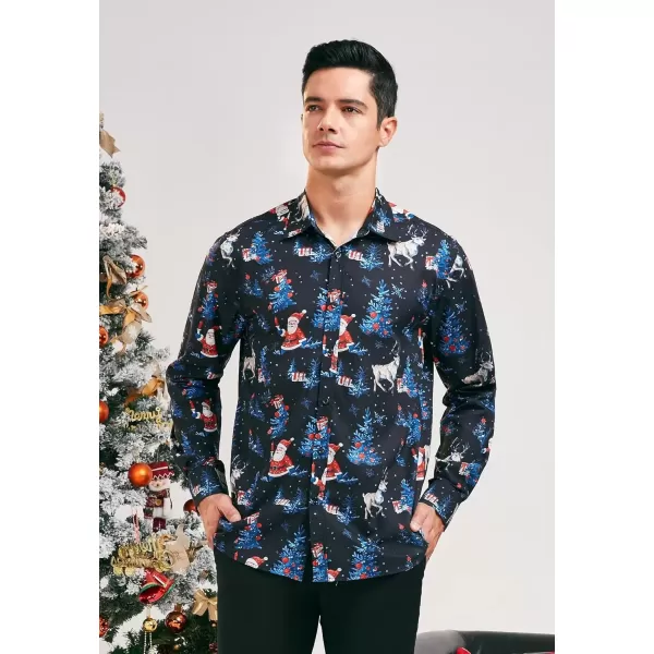 imageHISDERN Christmas Shirts for Mens Dress Shirts Long Sleeve Button Down Shirt Holiday Funny Xmas Shirts Santa Cluas PartyBlack2