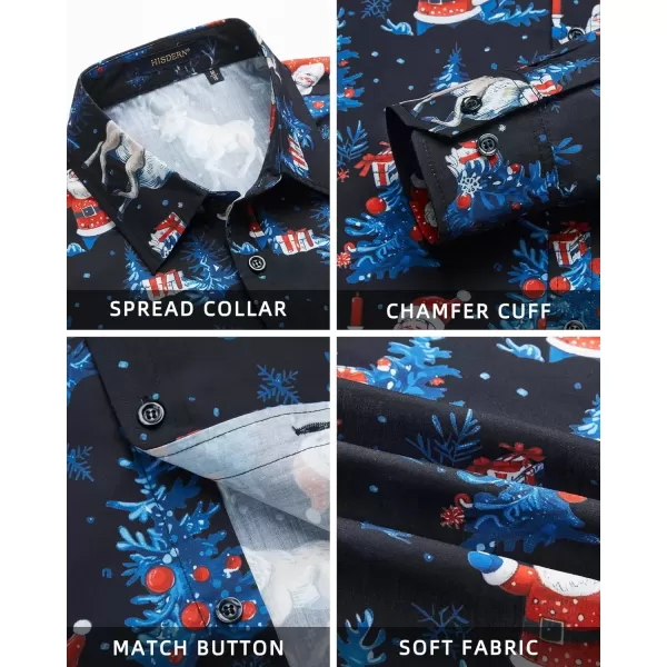imageHISDERN Christmas Shirts for Mens Dress Shirts Long Sleeve Button Down Shirt Holiday Funny Xmas Shirts Santa Cluas PartyBlack2
