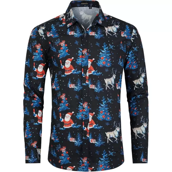 imageHISDERN Christmas Shirts for Mens Dress Shirts Long Sleeve Button Down Shirt Holiday Funny Xmas Shirts Santa Cluas PartyBlack2