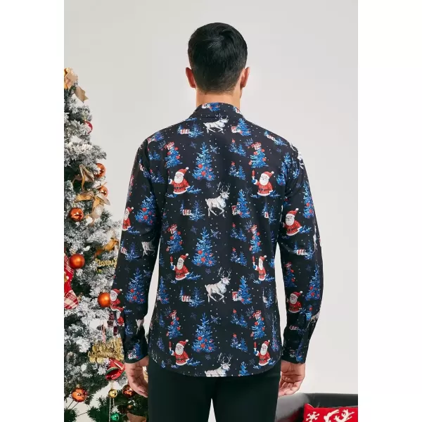 imageHISDERN Christmas Shirts for Mens Dress Shirts Long Sleeve Button Down Shirt Holiday Funny Xmas Shirts Santa Cluas PartyBlack2