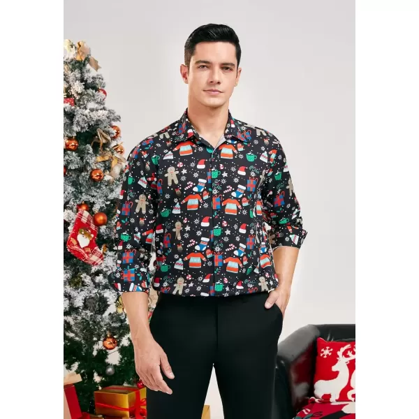 imageHISDERN Christmas Shirts for Mens Dress Shirts Long Sleeve Button Down Shirt Holiday Funny Xmas Shirts Santa Cluas PartyBlack3