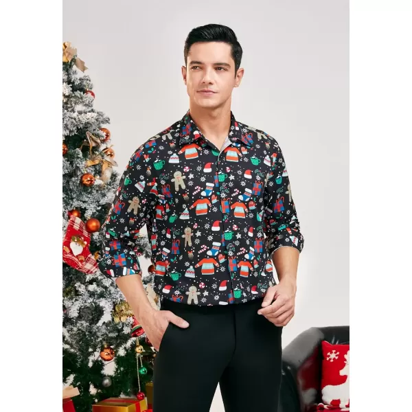 imageHISDERN Christmas Shirts for Mens Dress Shirts Long Sleeve Button Down Shirt Holiday Funny Xmas Shirts Santa Cluas PartyBlack3