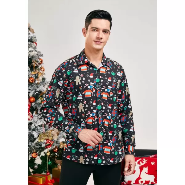 imageHISDERN Christmas Shirts for Mens Dress Shirts Long Sleeve Button Down Shirt Holiday Funny Xmas Shirts Santa Cluas PartyBlack3