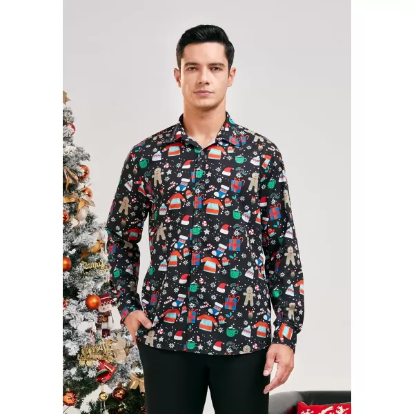 imageHISDERN Christmas Shirts for Mens Dress Shirts Long Sleeve Button Down Shirt Holiday Funny Xmas Shirts Santa Cluas PartyBlack3