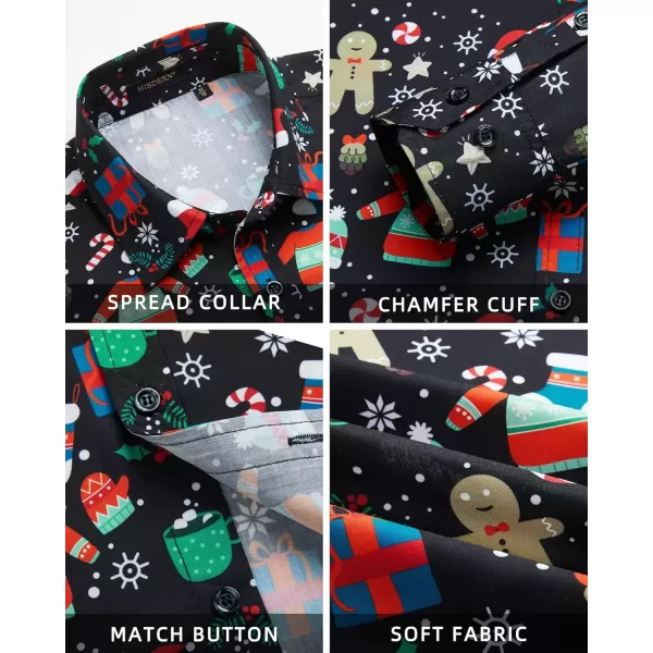 imageHISDERN Christmas Shirts for Mens Dress Shirts Long Sleeve Button Down Shirt Holiday Funny Xmas Shirts Santa Cluas PartyBlack3