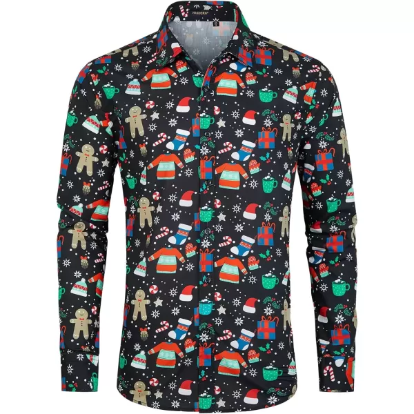 imageHISDERN Christmas Shirts for Mens Dress Shirts Long Sleeve Button Down Shirt Holiday Funny Xmas Shirts Santa Cluas PartyBlack3