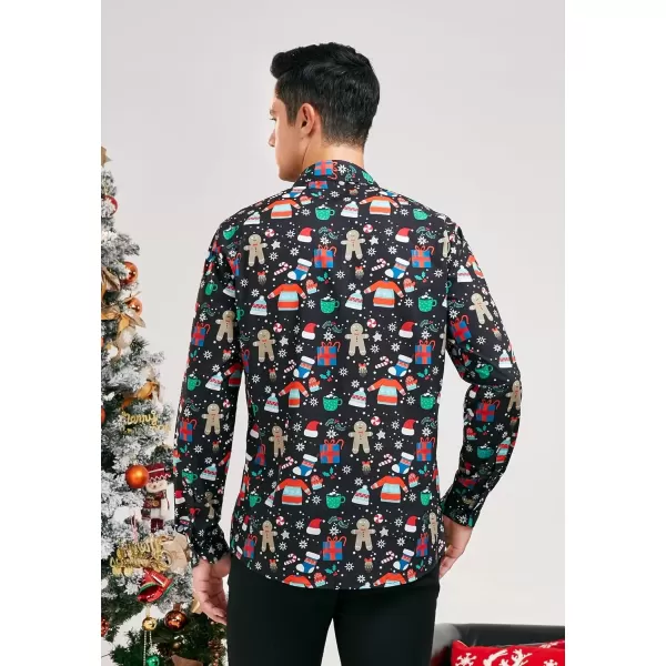 imageHISDERN Christmas Shirts for Mens Dress Shirts Long Sleeve Button Down Shirt Holiday Funny Xmas Shirts Santa Cluas PartyBlack3