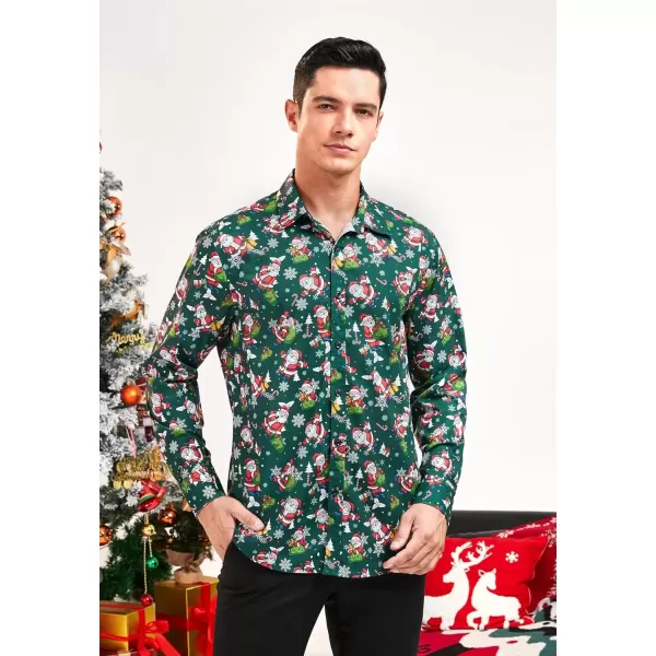imageHISDERN Christmas Shirts for Mens Dress Shirts Long Sleeve Button Down Shirt Holiday Funny Xmas Shirts Santa Cluas PartyGreen