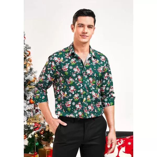 imageHISDERN Christmas Shirts for Mens Dress Shirts Long Sleeve Button Down Shirt Holiday Funny Xmas Shirts Santa Cluas PartyGreen