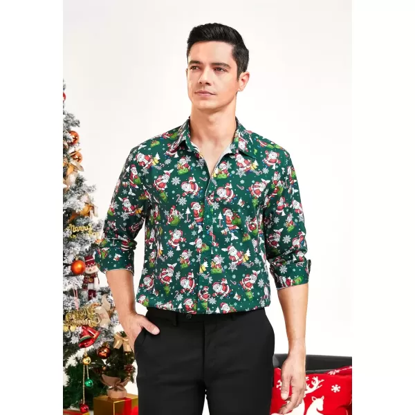 imageHISDERN Christmas Shirts for Mens Dress Shirts Long Sleeve Button Down Shirt Holiday Funny Xmas Shirts Santa Cluas PartyGreen