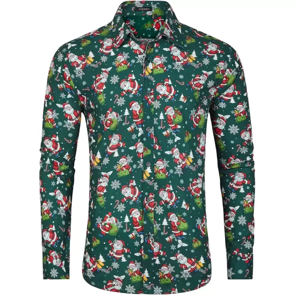 imageHISDERN Christmas Shirts for Mens Dress Shirts Long Sleeve Button Down Shirt Holiday Funny Xmas Shirts Santa Cluas PartyGreen