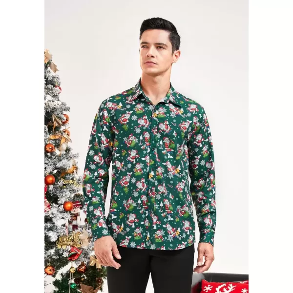 imageHISDERN Christmas Shirts for Mens Dress Shirts Long Sleeve Button Down Shirt Holiday Funny Xmas Shirts Santa Cluas PartyGreen