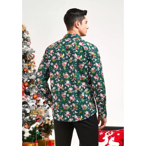 imageHISDERN Christmas Shirts for Mens Dress Shirts Long Sleeve Button Down Shirt Holiday Funny Xmas Shirts Santa Cluas PartyGreen
