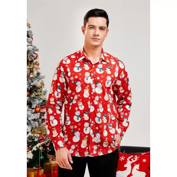 imageHISDERN Christmas Shirts for Mens Dress Shirts Long Sleeve Button Down Shirt Holiday Funny Xmas Shirts Santa Cluas PartyRed1
