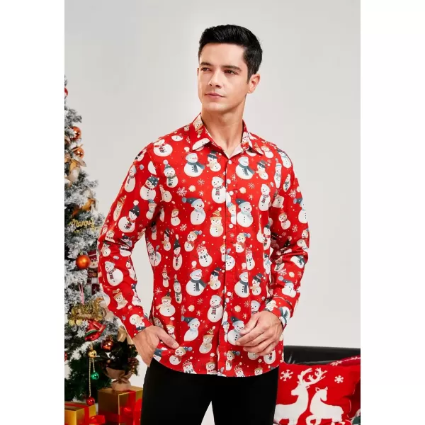 imageHISDERN Christmas Shirts for Mens Dress Shirts Long Sleeve Button Down Shirt Holiday Funny Xmas Shirts Santa Cluas PartyRed1