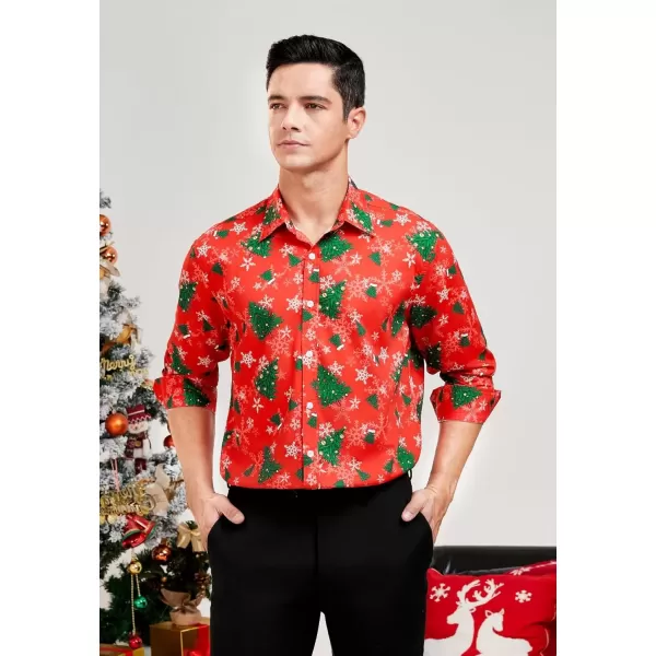 imageHISDERN Christmas Shirts for Mens Dress Shirts Long Sleeve Button Down Shirt Holiday Funny Xmas Shirts Santa Cluas PartyRed2