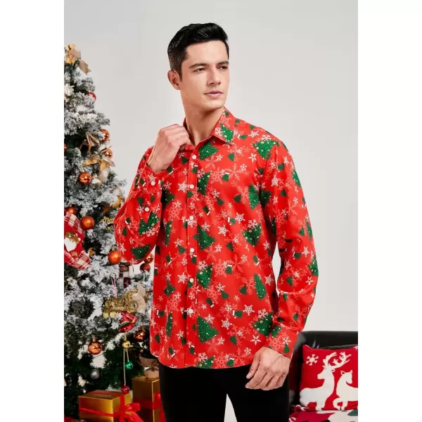 imageHISDERN Christmas Shirts for Mens Dress Shirts Long Sleeve Button Down Shirt Holiday Funny Xmas Shirts Santa Cluas PartyRed2