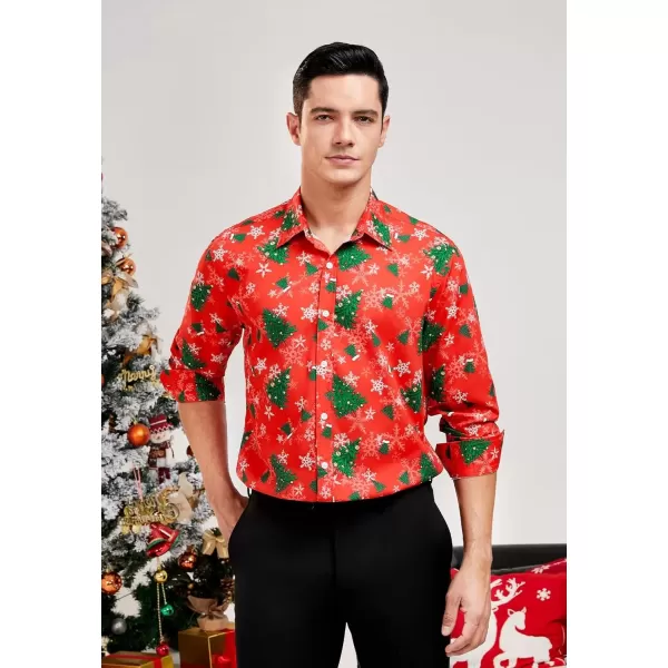 imageHISDERN Christmas Shirts for Mens Dress Shirts Long Sleeve Button Down Shirt Holiday Funny Xmas Shirts Santa Cluas PartyRed2