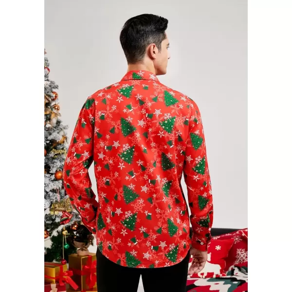 imageHISDERN Christmas Shirts for Mens Dress Shirts Long Sleeve Button Down Shirt Holiday Funny Xmas Shirts Santa Cluas PartyRed2