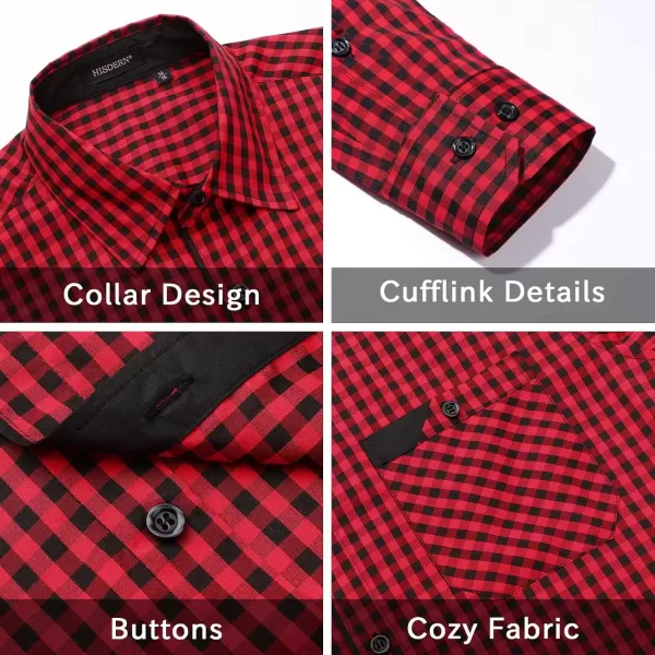 imageHISDERN Mens Plaid Button Down Shirt Long Sleeve Dress Shirts for Men Casual Wrinkle Free Regular Fit Work Shirt with PocketAred