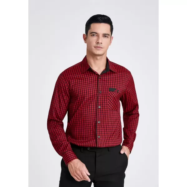imageHISDERN Mens Plaid Button Down Shirt Long Sleeve Dress Shirts for Men Casual Wrinkle Free Regular Fit Work Shirt with PocketAred