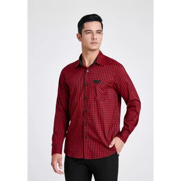 imageHISDERN Mens Plaid Button Down Shirt Long Sleeve Dress Shirts for Men Casual Wrinkle Free Regular Fit Work Shirt with PocketAred
