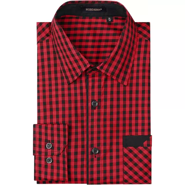 imageHISDERN Mens Plaid Button Down Shirt Long Sleeve Dress Shirts for Men Casual Wrinkle Free Regular Fit Work Shirt with PocketAred