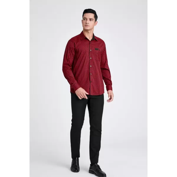 imageHISDERN Mens Plaid Button Down Shirt Long Sleeve Dress Shirts for Men Casual Wrinkle Free Regular Fit Work Shirt with PocketAred