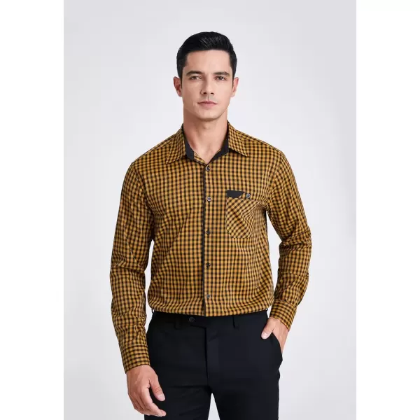 imageHISDERN Mens Plaid Button Down Shirt Long Sleeve Dress Shirts for Men Casual Wrinkle Free Regular Fit Work Shirt with PocketCyellow