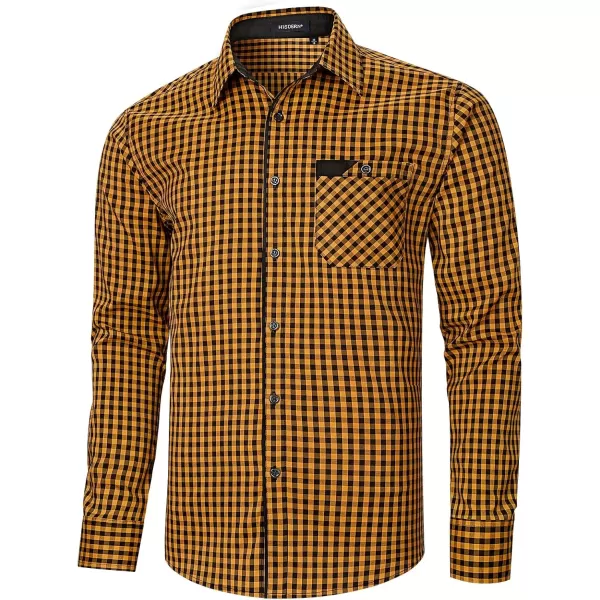 imageHISDERN Mens Plaid Button Down Shirt Long Sleeve Dress Shirts for Men Casual Wrinkle Free Regular Fit Work Shirt with PocketCyellow