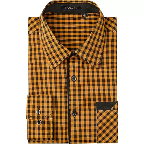 imageHISDERN Mens Plaid Button Down Shirt Long Sleeve Dress Shirts for Men Casual Wrinkle Free Regular Fit Work Shirt with PocketCyellow