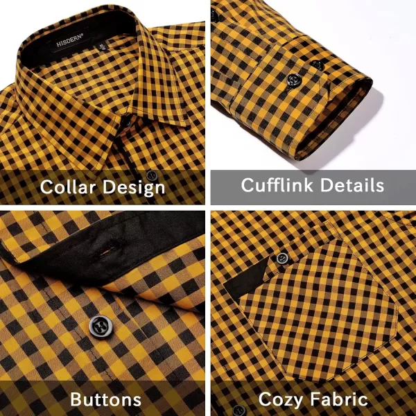imageHISDERN Mens Plaid Button Down Shirt Long Sleeve Dress Shirts for Men Casual Wrinkle Free Regular Fit Work Shirt with PocketCyellow