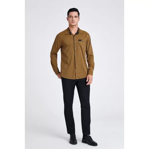 imageHISDERN Mens Plaid Button Down Shirt Long Sleeve Dress Shirts for Men Casual Wrinkle Free Regular Fit Work Shirt with PocketCyellow