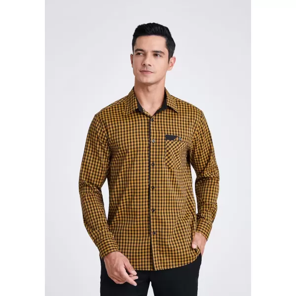 imageHISDERN Mens Plaid Button Down Shirt Long Sleeve Dress Shirts for Men Casual Wrinkle Free Regular Fit Work Shirt with PocketCyellow