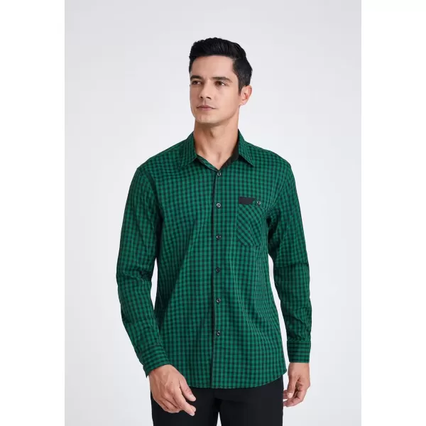 imageHISDERN Mens Plaid Button Down Shirt Long Sleeve Dress Shirts for Men Casual Wrinkle Free Regular Fit Work Shirt with PocketDgreen