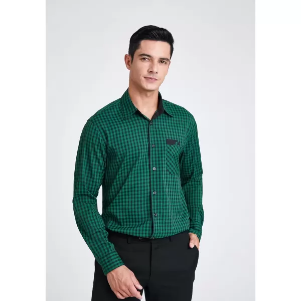 imageHISDERN Mens Plaid Button Down Shirt Long Sleeve Dress Shirts for Men Casual Wrinkle Free Regular Fit Work Shirt with PocketDgreen