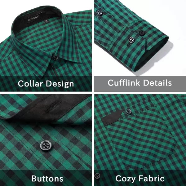 imageHISDERN Mens Plaid Button Down Shirt Long Sleeve Dress Shirts for Men Casual Wrinkle Free Regular Fit Work Shirt with PocketDgreen