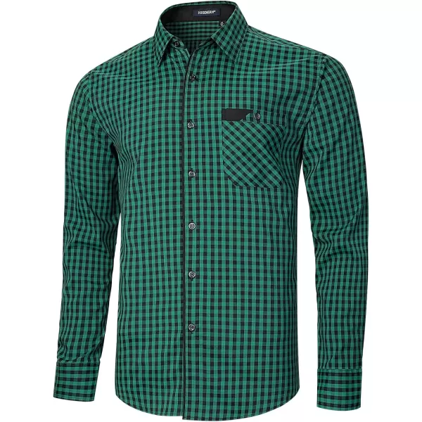 imageHISDERN Mens Plaid Button Down Shirt Long Sleeve Dress Shirts for Men Casual Wrinkle Free Regular Fit Work Shirt with PocketDgreen