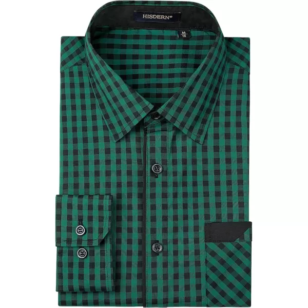 imageHISDERN Mens Plaid Button Down Shirt Long Sleeve Dress Shirts for Men Casual Wrinkle Free Regular Fit Work Shirt with PocketDgreen