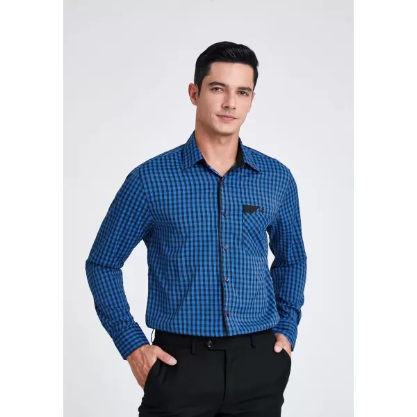 imageHISDERN Mens Plaid Button Down Shirt Long Sleeve Dress Shirts for Men Casual Wrinkle Free Regular Fit Work Shirt with PocketFblue