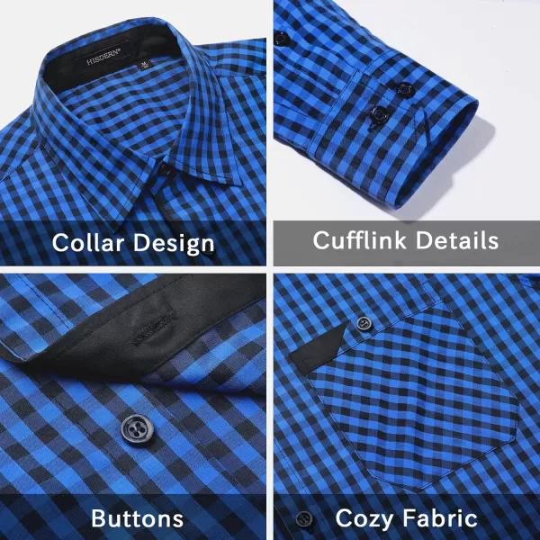 imageHISDERN Mens Plaid Button Down Shirt Long Sleeve Dress Shirts for Men Casual Wrinkle Free Regular Fit Work Shirt with PocketFblue