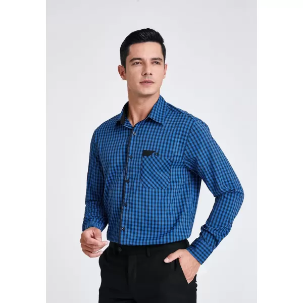 imageHISDERN Mens Plaid Button Down Shirt Long Sleeve Dress Shirts for Men Casual Wrinkle Free Regular Fit Work Shirt with PocketFblue