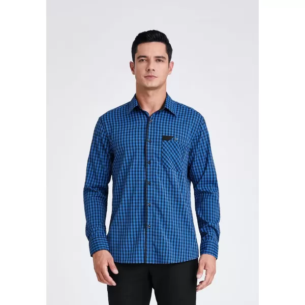 imageHISDERN Mens Plaid Button Down Shirt Long Sleeve Dress Shirts for Men Casual Wrinkle Free Regular Fit Work Shirt with PocketFblue