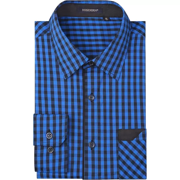 imageHISDERN Mens Plaid Button Down Shirt Long Sleeve Dress Shirts for Men Casual Wrinkle Free Regular Fit Work Shirt with PocketFblue