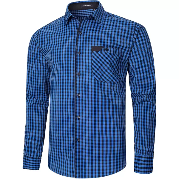 imageHISDERN Mens Plaid Button Down Shirt Long Sleeve Dress Shirts for Men Casual Wrinkle Free Regular Fit Work Shirt with PocketFblue