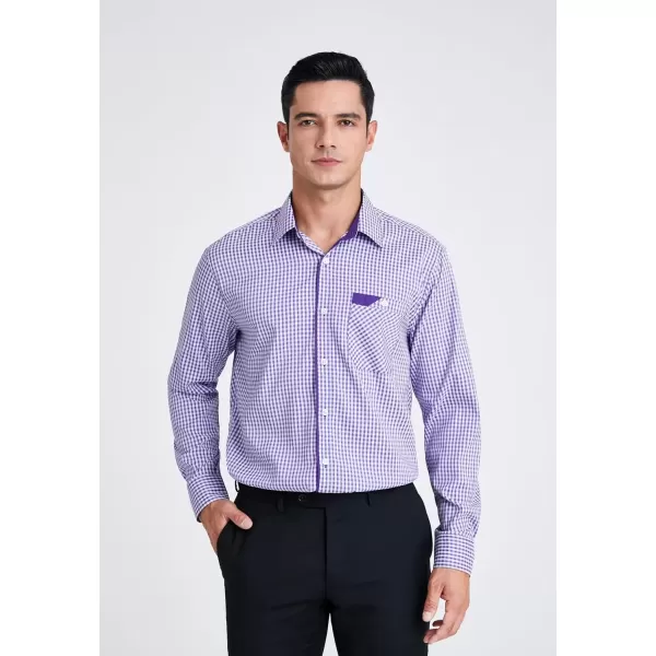imageHISDERN Mens Plaid Button Down Shirt Long Sleeve Dress Shirts for Men Casual Wrinkle Free Regular Fit Work Shirt with PocketGpurple